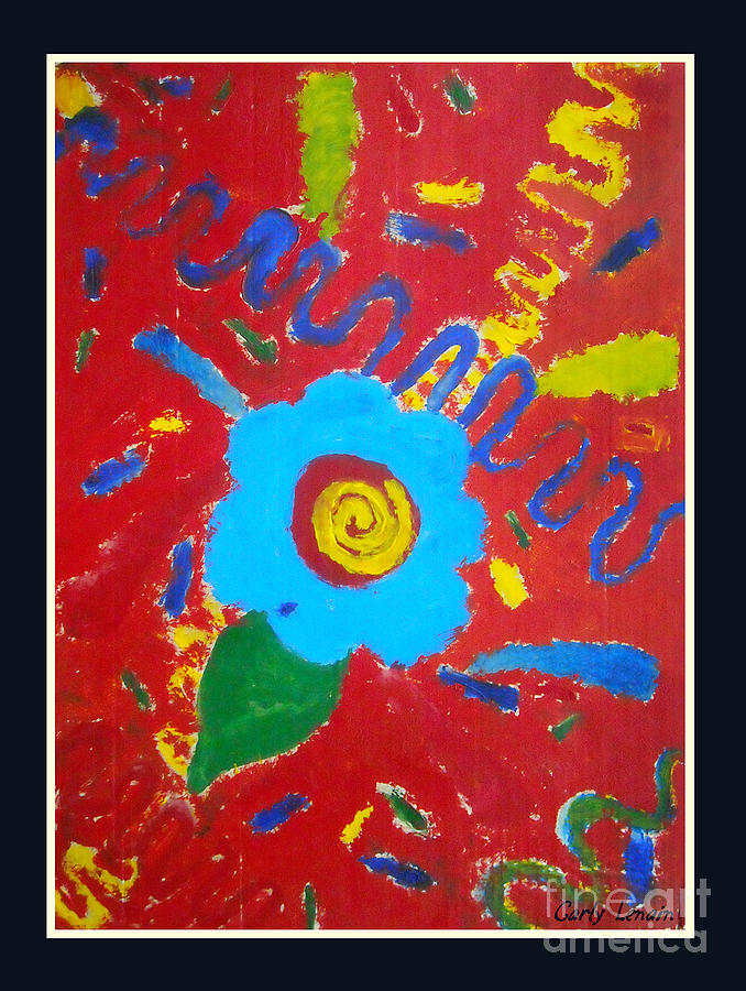 Blue Flower on Red 2003 Painting by Carly Lenain