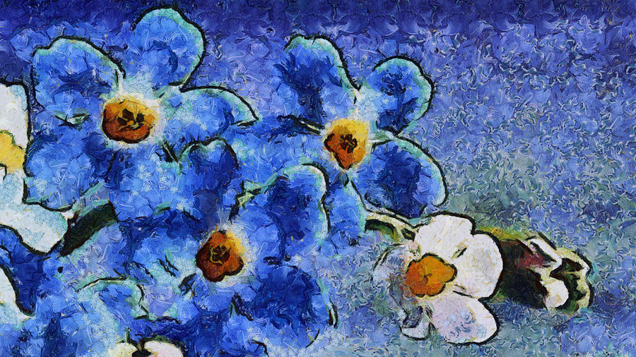 Blue Flowers - Van Gogh style Painting by Lilia S