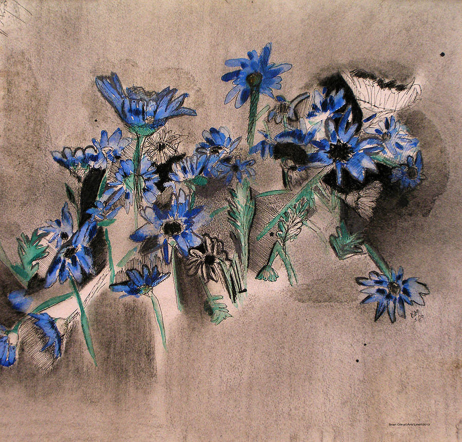 Blue Flowers 01 Painting by Brian Gilna
