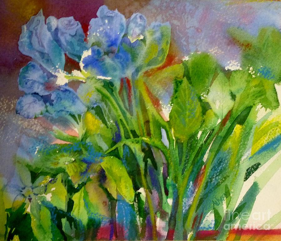 Blue flowers Painting by Donna Acheson-Juillet