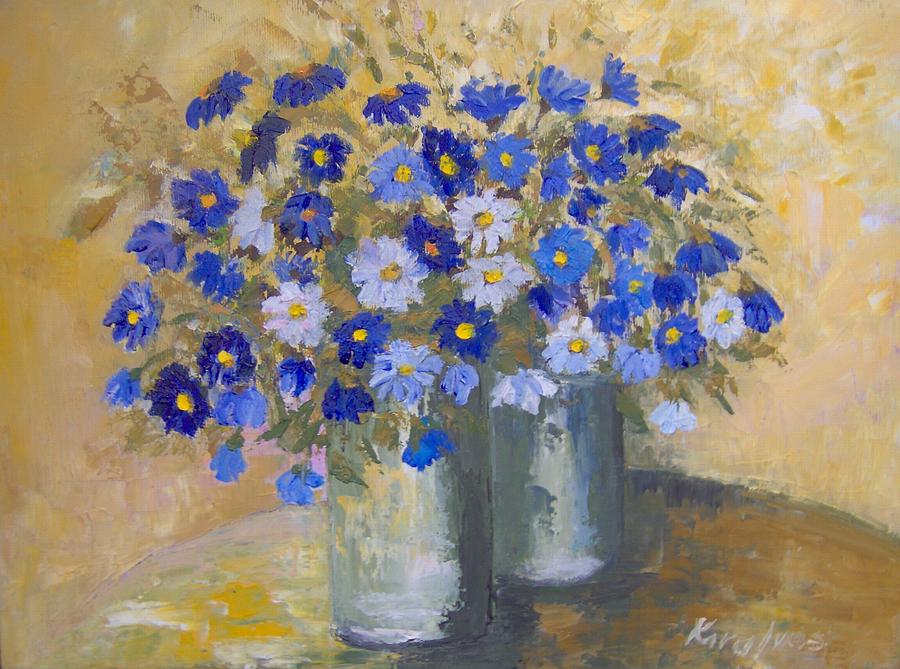 Blue flowers Painting by Maria Karalyos - Fine Art America