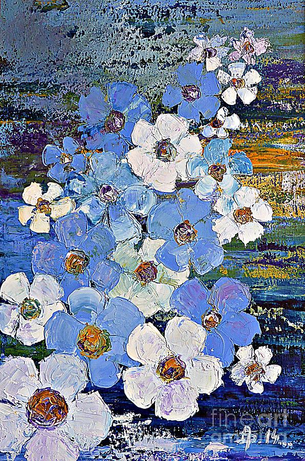 Blue flowers path Painting by Amalia Suruceanu