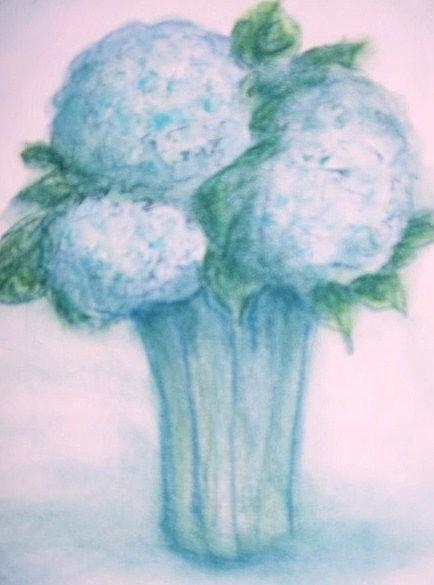 Blue Flowers Pastel by Rae Chichilnitsky
