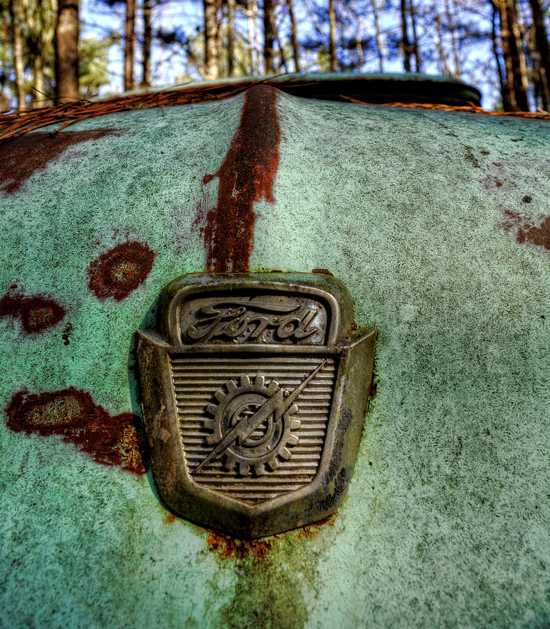 Truck Photograph - Blue Ford Truck Hood by Greg and Chrystal Mimbs