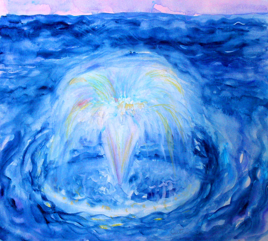 Blue Fountain Painting by Anne Cameron Cutri