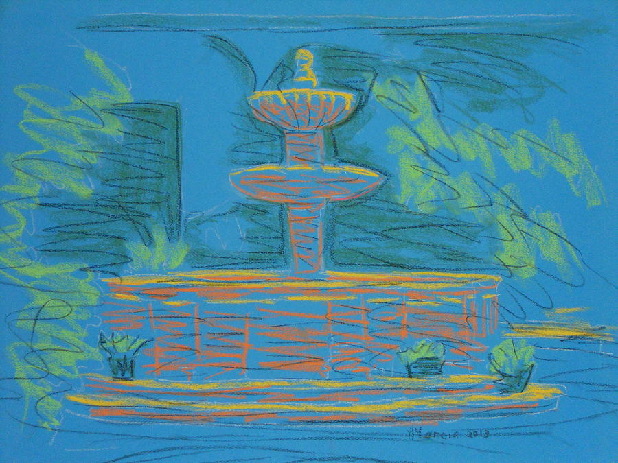 Blue Fountain Pastel by Marcia Meade | Fine Art America