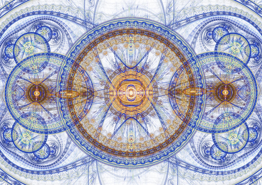Blue Fractal Inception Digital Art