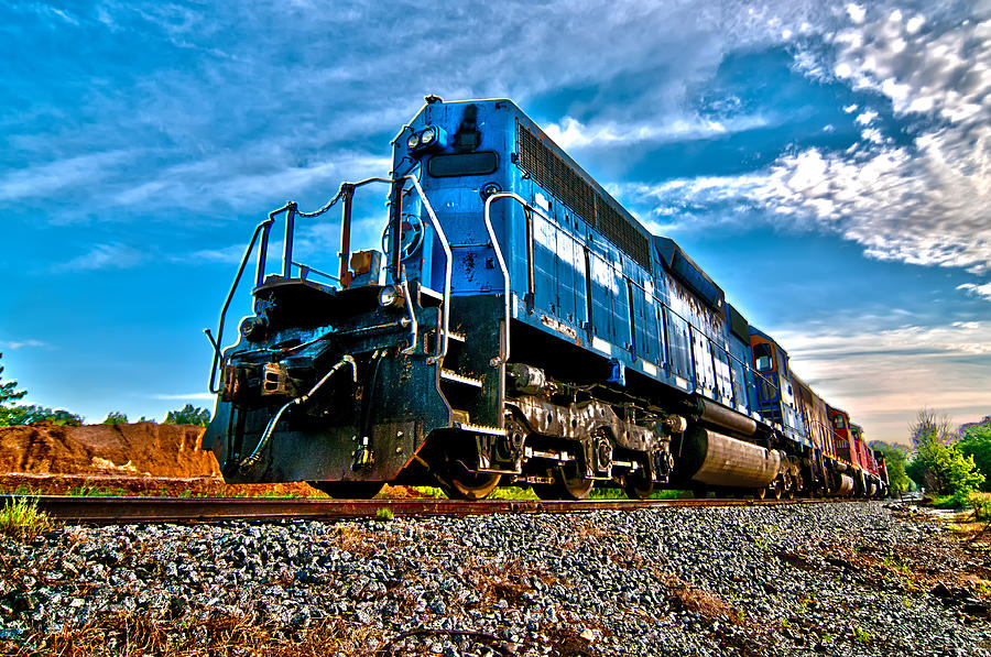 Blue Freight Train Engine At Sunrise  Photograph by Alex Grichenko