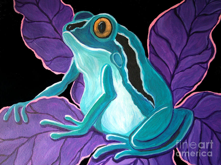 Blue Frog purple flower Painting by Nick Gustafson