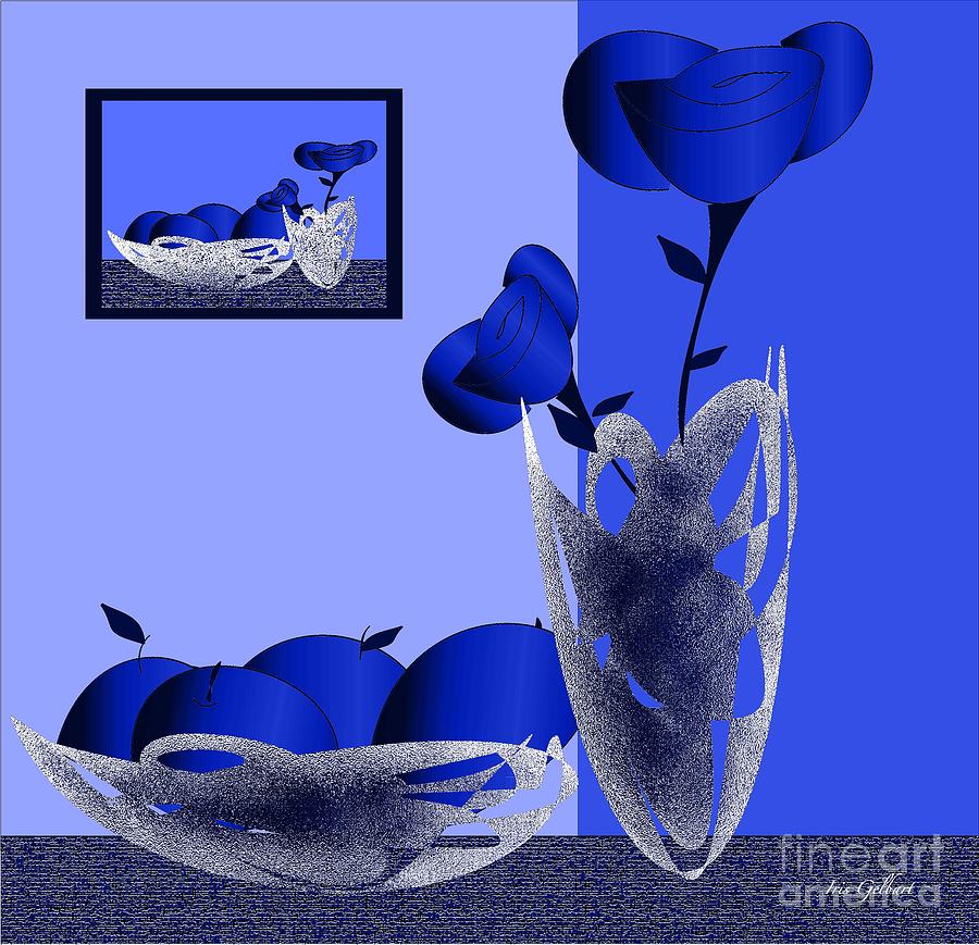 Blue Fruit Bowl Digital Art by Iris Gelbart