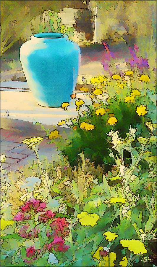 Blue Garden Pot Painting by Douglas MooreZart