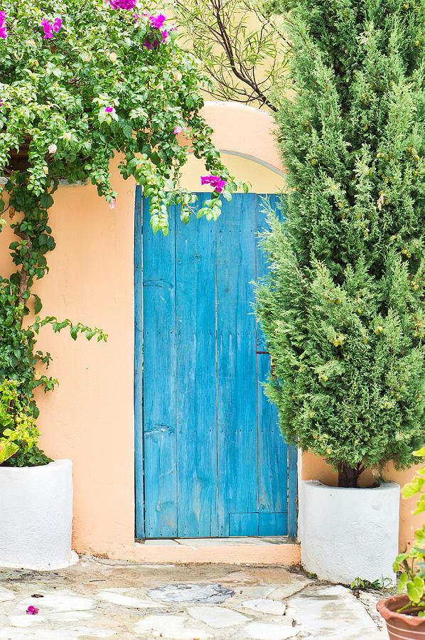 Greek Photograph - Blue gate by Tom Gowanlock