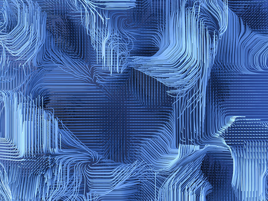 Blue geometric lines, 3d rendering Drawing by Westend61