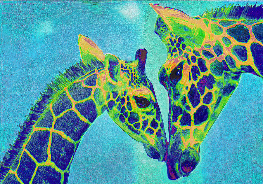 Giraffe Digital Art - Blue Giraffes by Jane Schnetlage