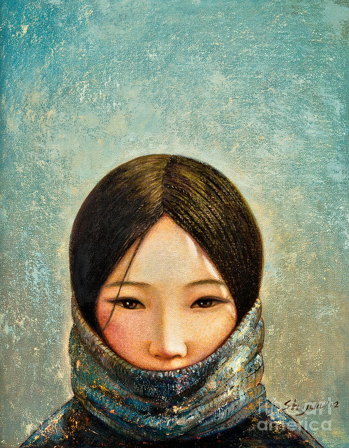 Blue Girl Painting by Shijun Munns