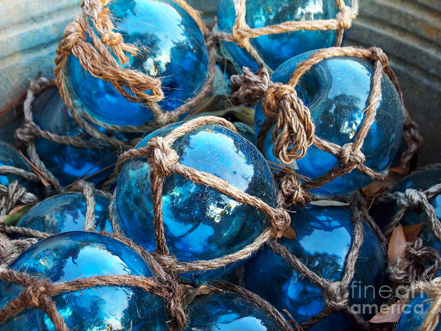 Blue Glass Fishing Floats Photograph by Cheryl Moulton - Fine Art