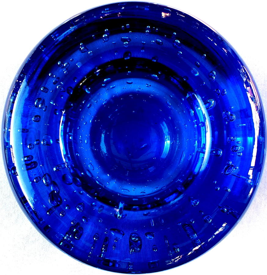 Blue glass with bubbles Photograph by Guy Pettingell