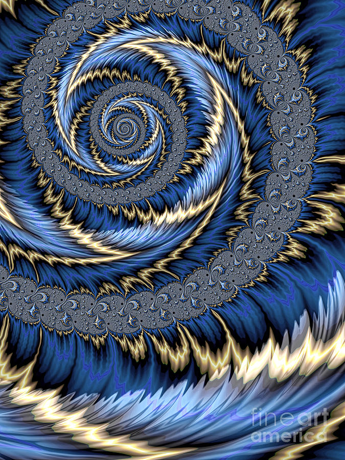 Blue Gold Spiral Abstract Digital Art