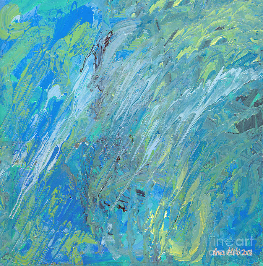 Blue Green Abstract Painting by Ania M Milo