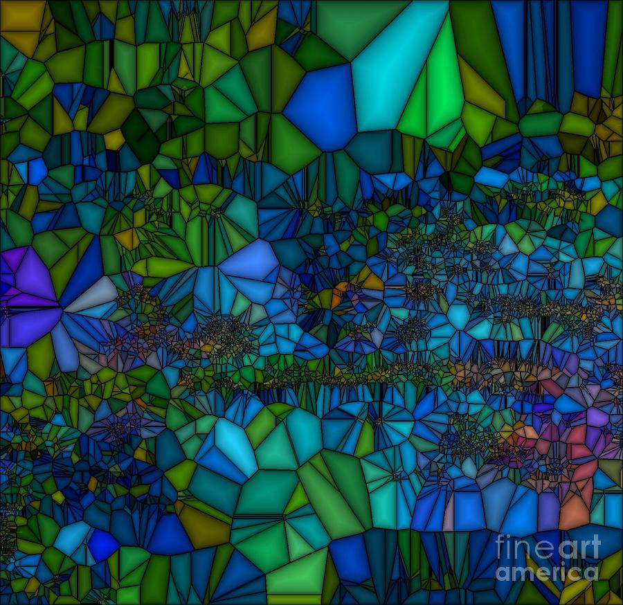 Blue Green Abstract Glass Painting by Saundra Myles