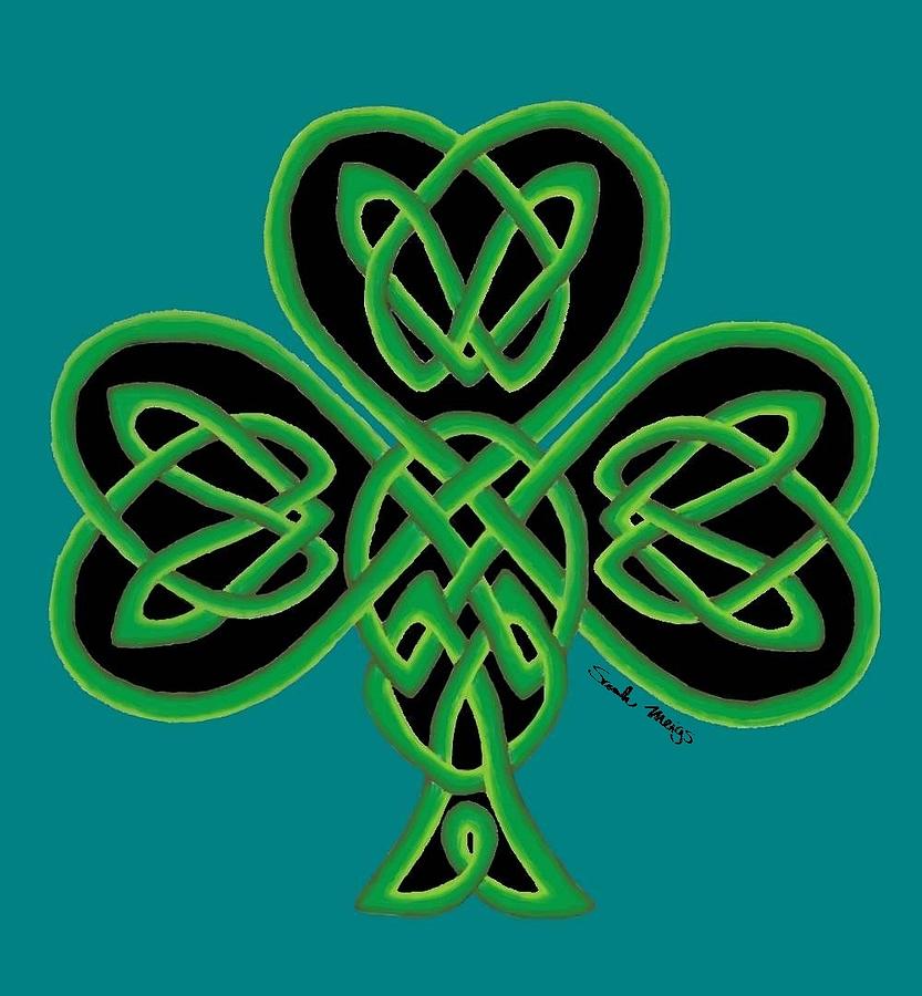 Blue Green and Black Celtic Shamrock Right Digital Art by Sarah Meigs ...