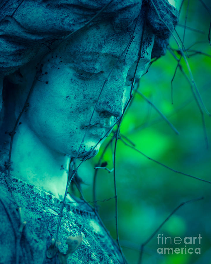 Cemetery Photograph - Blue Green Angel by Sonja Quintero