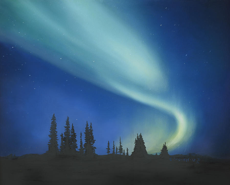 Blue Green Aurora Borealis Painting by Cecilia Brendel