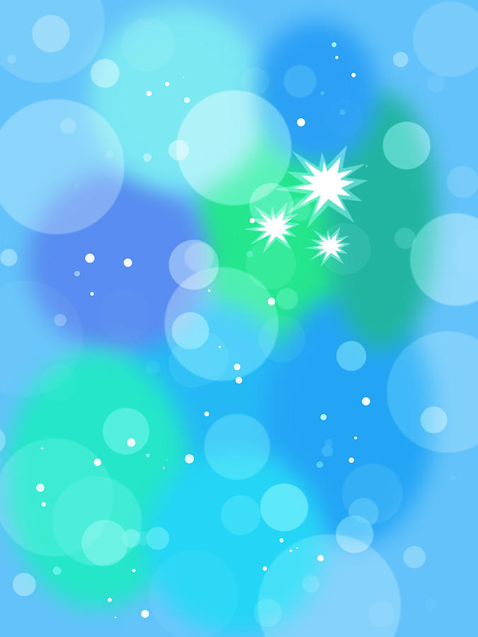 Blue Green Bokeh with Stars Vertical Digital Art by Gill Billington