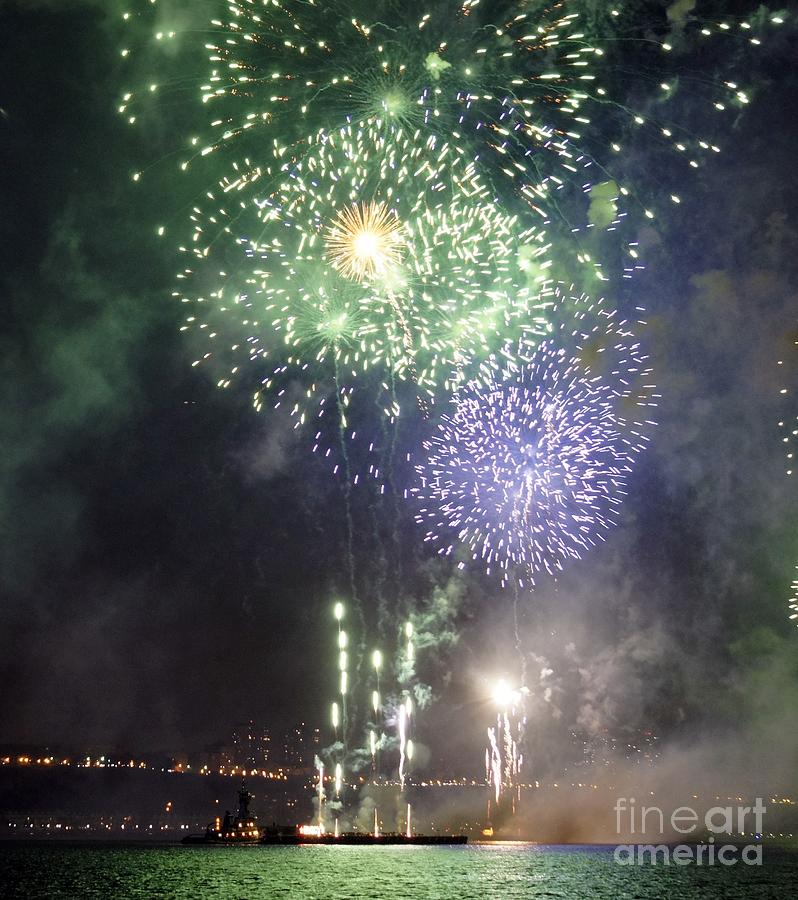Fireworks Photograph - Blue Green Fireworks by Lilliana Mendez