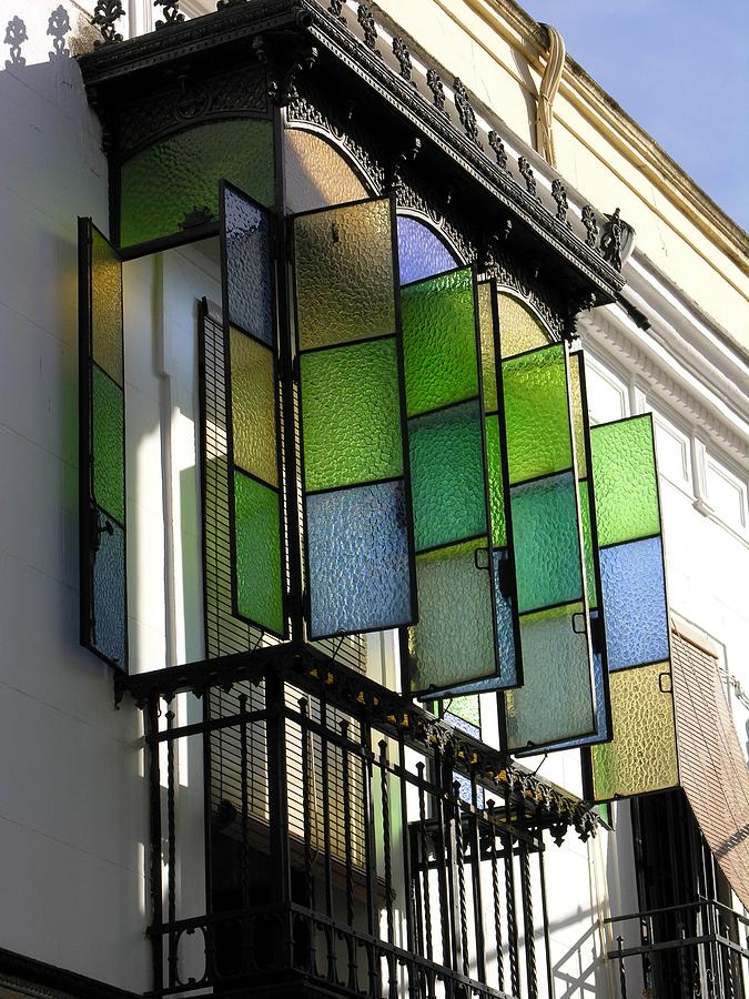 Blue-Green-Gold Windows in Cordoba Photograph by Jacqueline M Lewis