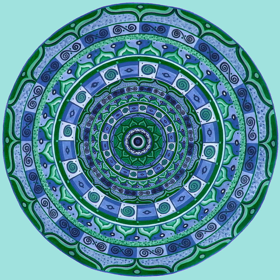 Blue green Mandala Painting by Vlatka Kelc - Pixels