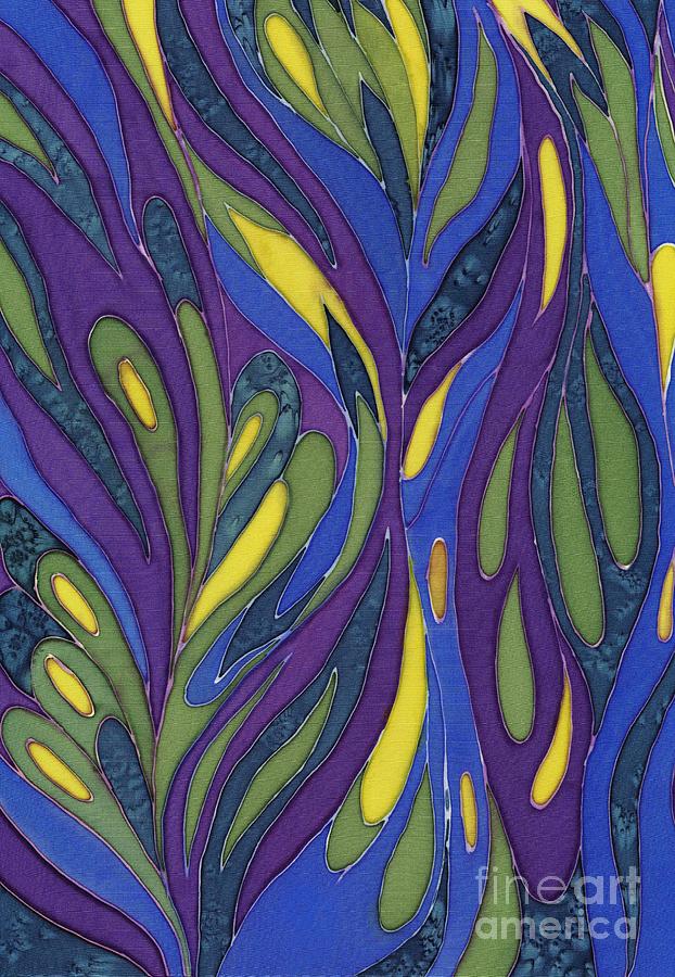 Abstract Painting - Blue Green Purple Abstract Silk Design by Sharon Freeman