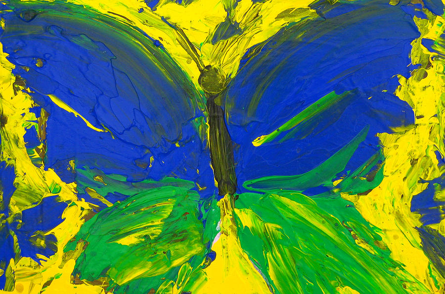 Blue Green Yellow Butterfly Painting by Patricia Awapara