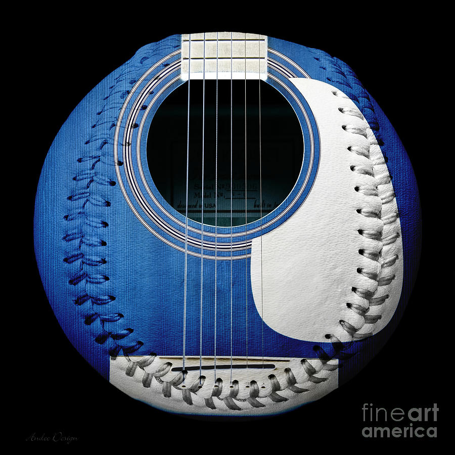 Blue Guitar Baseball White Laces Square Photograph by Andee Design