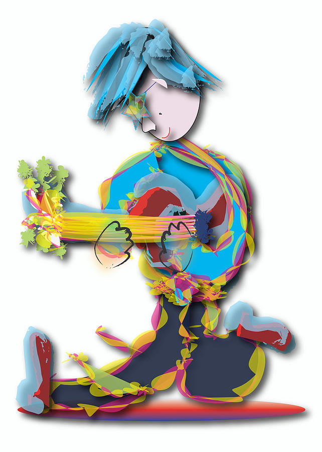 Blue Hair Guitar Player Digital Art by Marvin Blaine