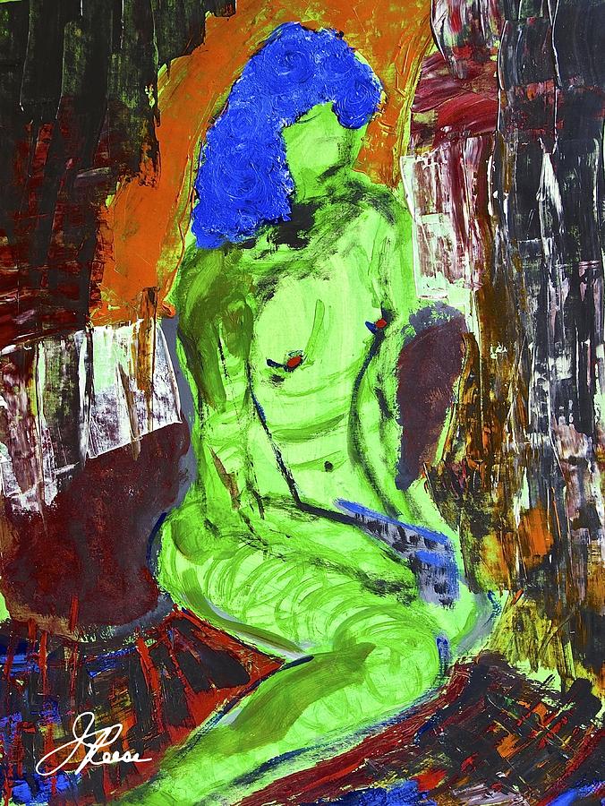 Blue Haired Nude Painting by Joan Reese