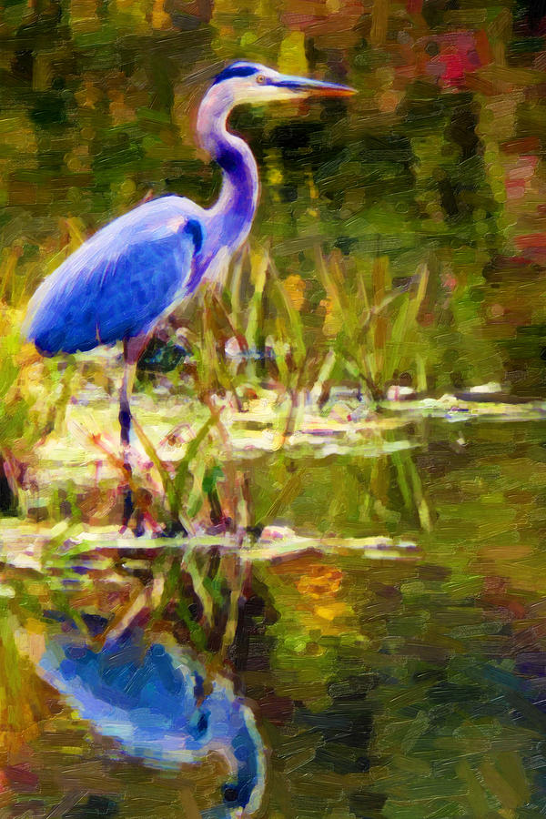 Blue Heron Digital Art by Chuck Mountain