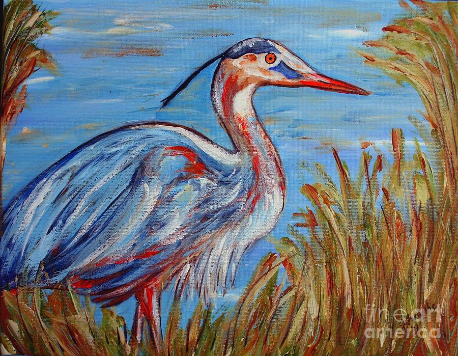 Blue Heron Painting by Jeanne Forsythe