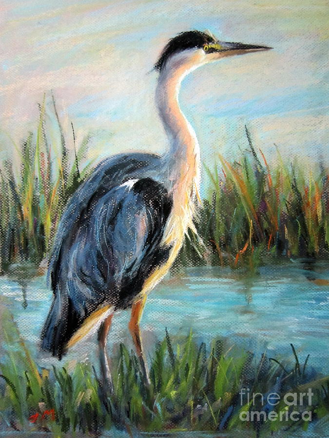 Blue heron Painting by Jieming Wang