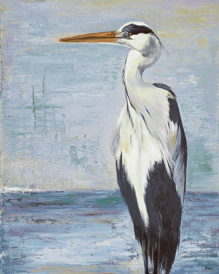 Heron Painting - Blue Heron On Blue II by Patricia Pinto