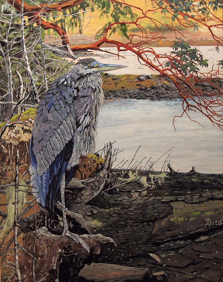 Blue Heron Painting by Rob Owen