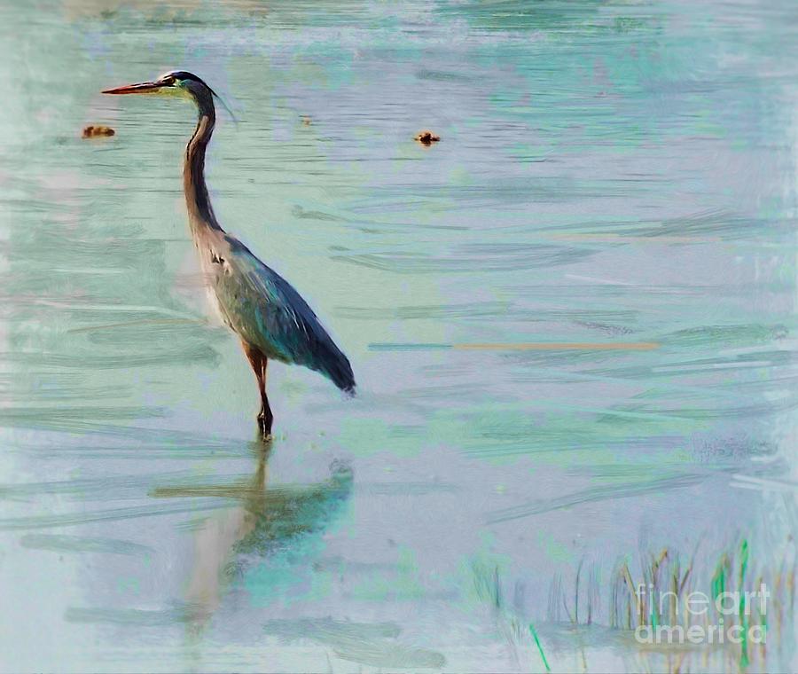 Blue Heron Sketch Painting Photograph by John  Kolenberg