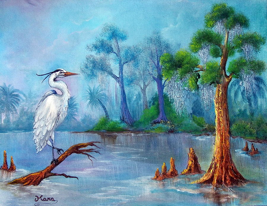 Bird Painting - Blue Heron Swamp by Mara Yeates-Trumbo