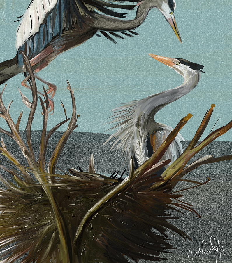 Blue Herons Painting