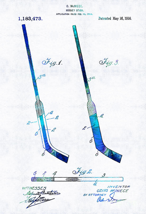 Blue Hockey Stick Art Patent - Sharon Cummings Painting by Sharon Cummings