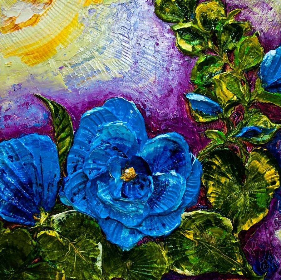 Blue Hollyhocks Painting by Paris Wyatt Llanso