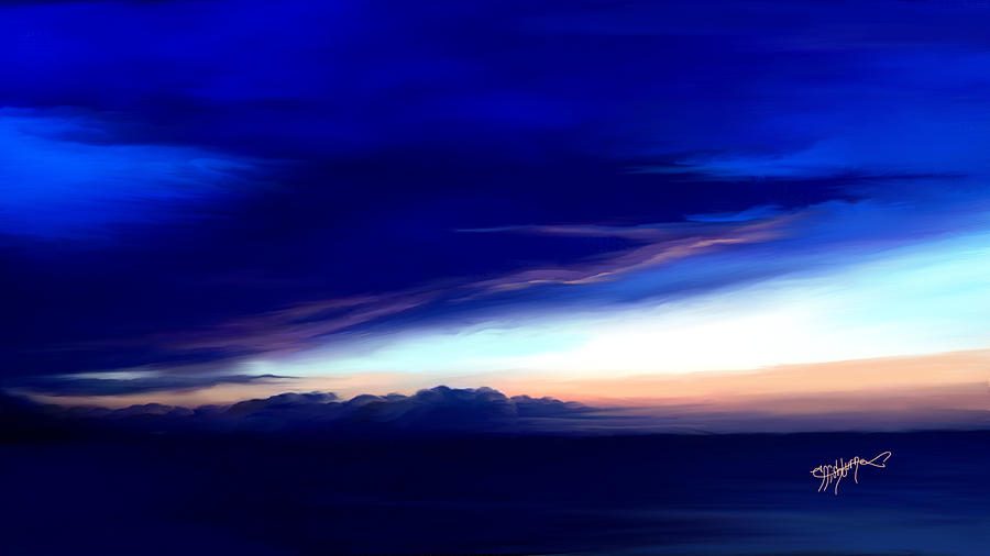 Blue horizon dawn over sea Digital Art by Anthony Fishburne