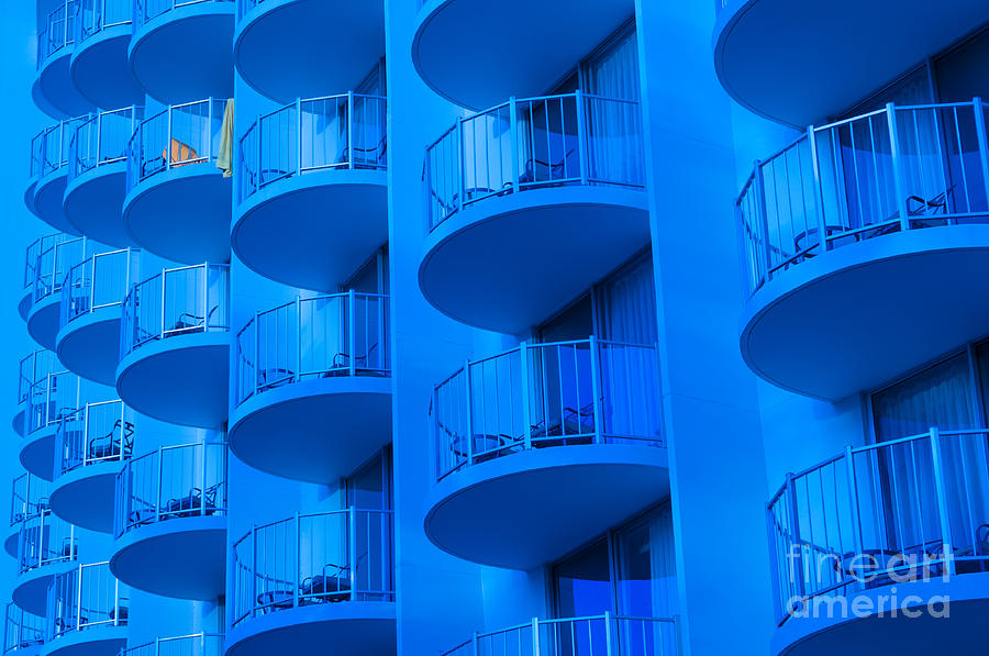 Blue hotel balcony abstract. Photograph by Don Landwehrle