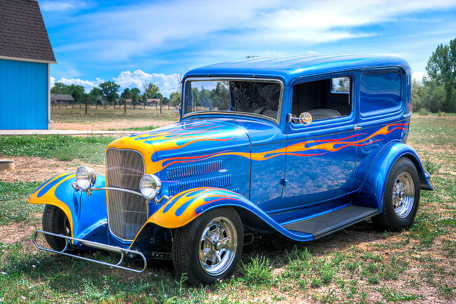 Vintage Vehicle Photograph - Blue Hotrod by James O Thompson