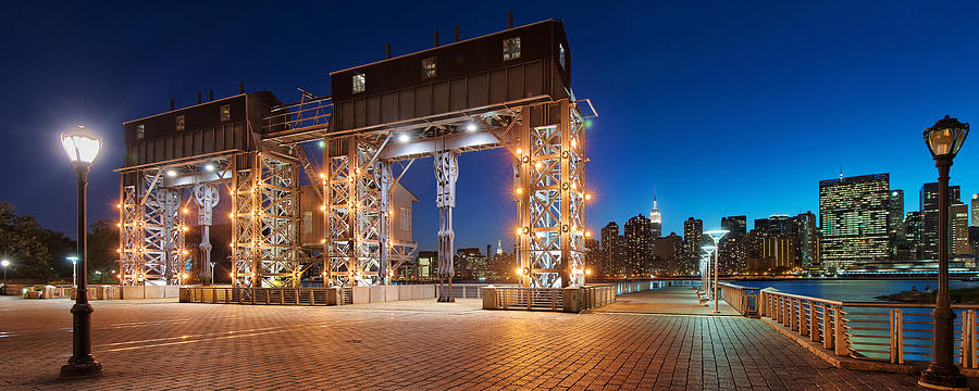 Blue Hour on Midtown NYC Skyline and Old Long island Transfer Bridges Photograph by David Giral